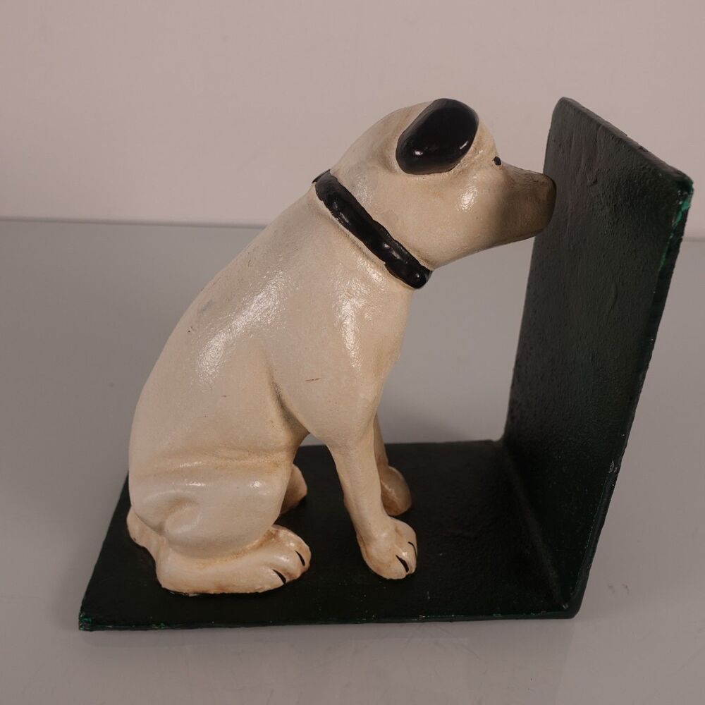 Vintage Nipper RCA Victor Dog Bookend Figurine Cast Iron Single Book End Green